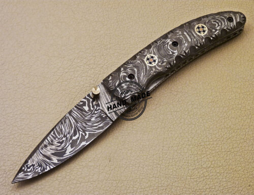 Full Damascus Folding Knife Custom Handmade Damascus Pocket Knife 984 - Image 3