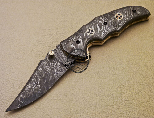Full Damascus Folding Knife Custom Handmade Damascus Steel Pocket Knife 985 - Image 3