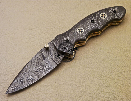 Full Damascus Folding Knife Custom Handmade Damascus Steel Pocket Knife 986 - Image 3
