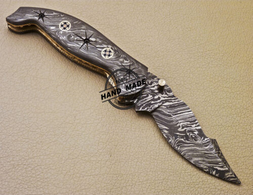 Full Damascus Folding Knife Custom Handmade Damascus Steel Full Damascus Pocket Folding Knife 980 - Image 4