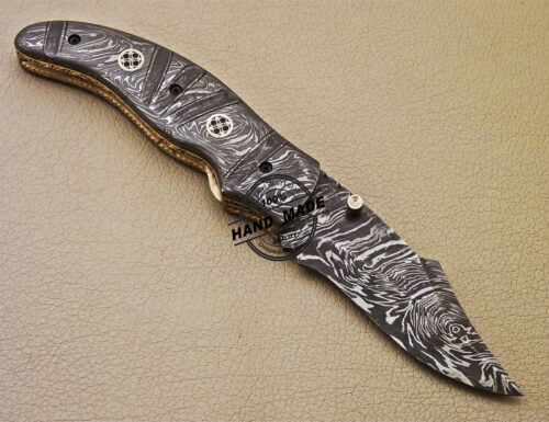 Full Damascus Folding Knife Handmade Damascus Steel Pocket Knife 981 - Image 4
