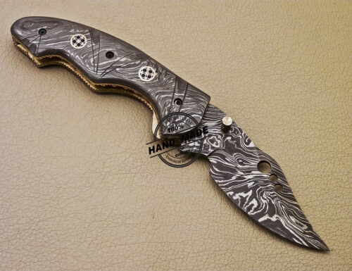 Full Damascus Folding Knife Custom Handmade Damascus Steel Pocket Knife 983 - Image 4