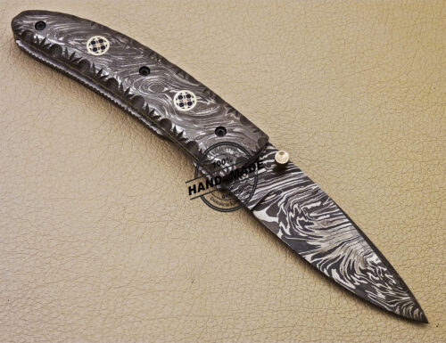 Full Damascus Folding Knife Custom Handmade Damascus Pocket Knife 984 - Image 4