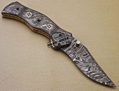 Full Damascus Folding Knife Custom Handmade Damascus Steel Full Damascus Pocket Knife 979 - Image 4