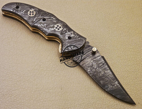 Full Damascus Folding Knife Custom Handmade Damascus Steel Pocket Knife 985 - Image 4