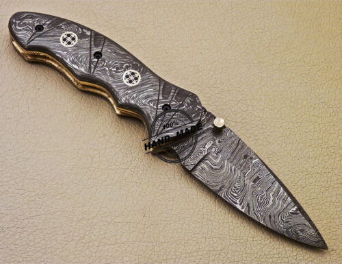 Full Damascus Folding Knife Custom Handmade Damascus Steel Pocket Knife 986 - Image 4