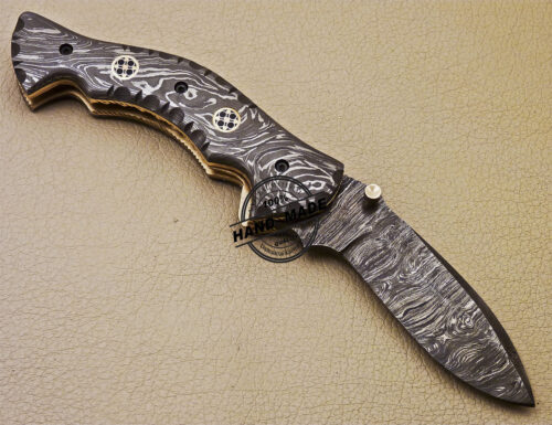 New Full Damascus Folding Knife Custom Handmade Damascus Steel Pocket Knife 987 - Image 4
