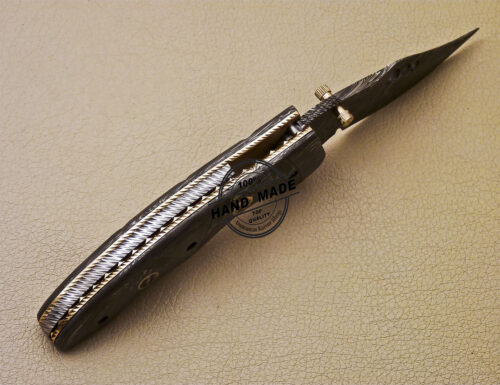 Full Damascus Folding Knife Custom Handmade Damascus Steel Pocket Knife 983 - Image 5