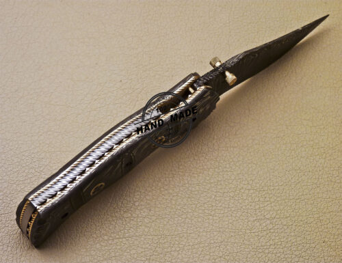 Full Damascus Folding Knife Custom Handmade Damascus Steel Full Damascus Pocket Knife 979 - Image 5