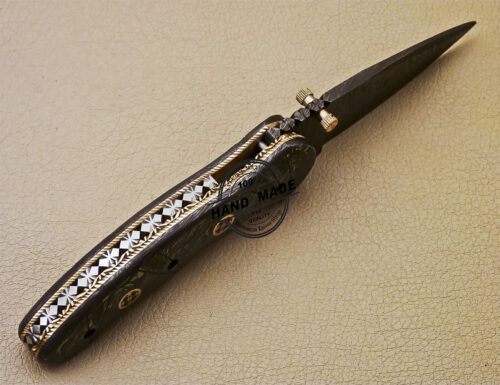 Full Damascus Folding Knife Custom Handmade Damascus Steel Pocket Knife 986 - Image 5