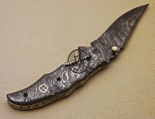 Full Damascus Folding Knife Custom Handmade Damascus Steel Pocket Knife 985 - Image 6
