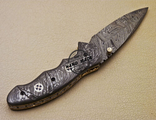 Full Damascus Folding Knife Custom Handmade Damascus Steel Pocket Knife 986 - Image 6