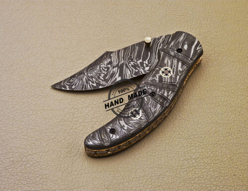 Full Damascus Folding Knife Handmade Damascus Steel Pocket Knife 981 - Image 7