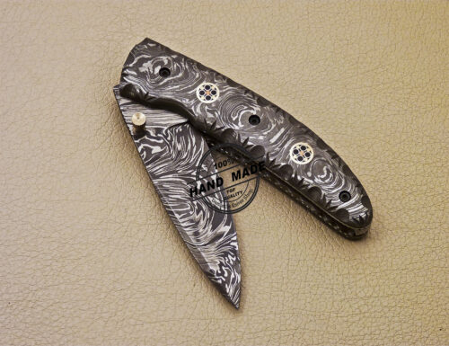 Full Damascus Folding Knife Custom Handmade Damascus Pocket Knife 984 - Image 7