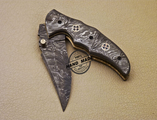 Full Damascus Folding Knife Custom Handmade Damascus Steel Pocket Knife 985 - Image 7
