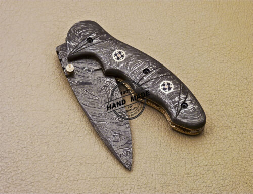 Full Damascus Folding Knife Custom Handmade Damascus Steel Pocket Knife 986 - Image 7
