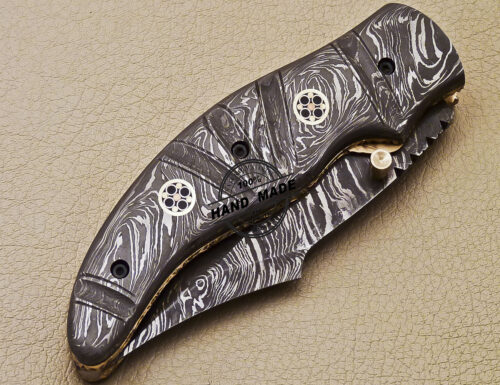 Full Damascus Folding Knife Handmade Damascus Steel Pocket Knife 981 - Image 8