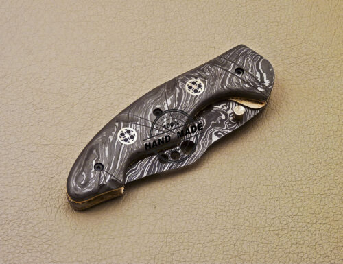 Full Damascus Folding Knife Custom Handmade Damascus Steel Pocket Knife 983 - Image 8
