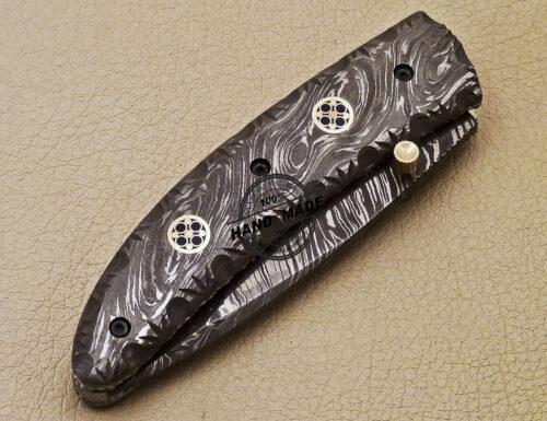 Full Damascus Folding Knife Custom Handmade Damascus Pocket Knife 984 - Image 8