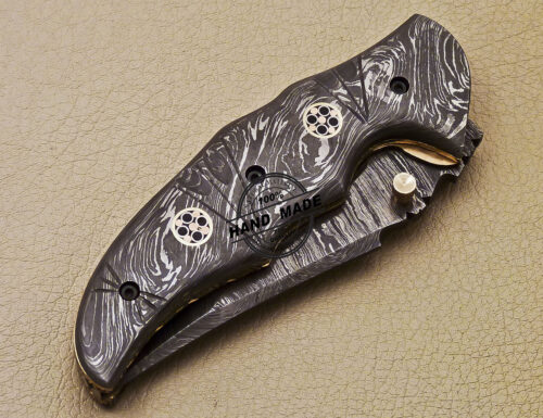 Full Damascus Folding Knife Custom Handmade Damascus Steel Pocket Knife 985 - Image 8