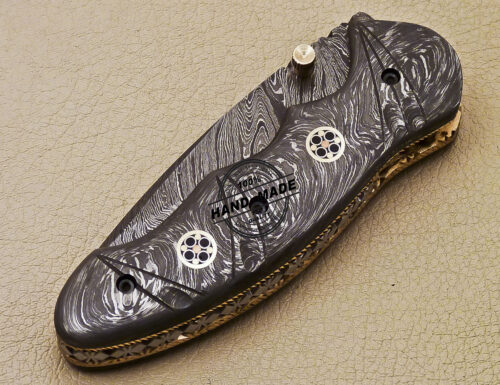 Full Damascus Folding Knife Custom Handmade Damascus Steel Pocket Knife 986 - Image 8