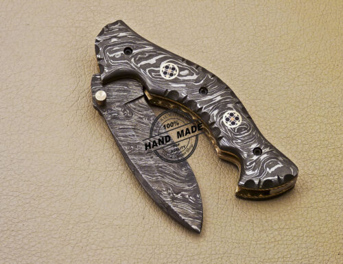 New Full Damascus Folding Knife Custom Handmade Damascus Steel Pocket Knife 987 - Image 8