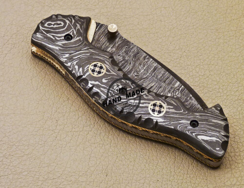 New Full Damascus Folding Knife Custom Handmade Damascus Steel Pocket Knife 987 - Image 10