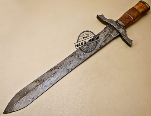 19 Inch Damascus Sword Custom Handmade Damascus Steel Sword 1014 - Image 4