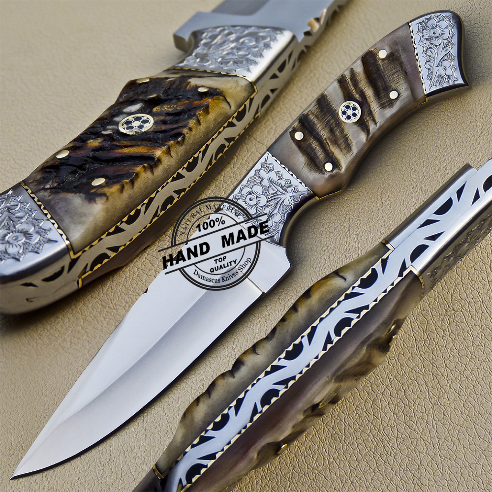 Goat Skull Handmade Damascus Steel Outdoor Knife – Pro Survivals