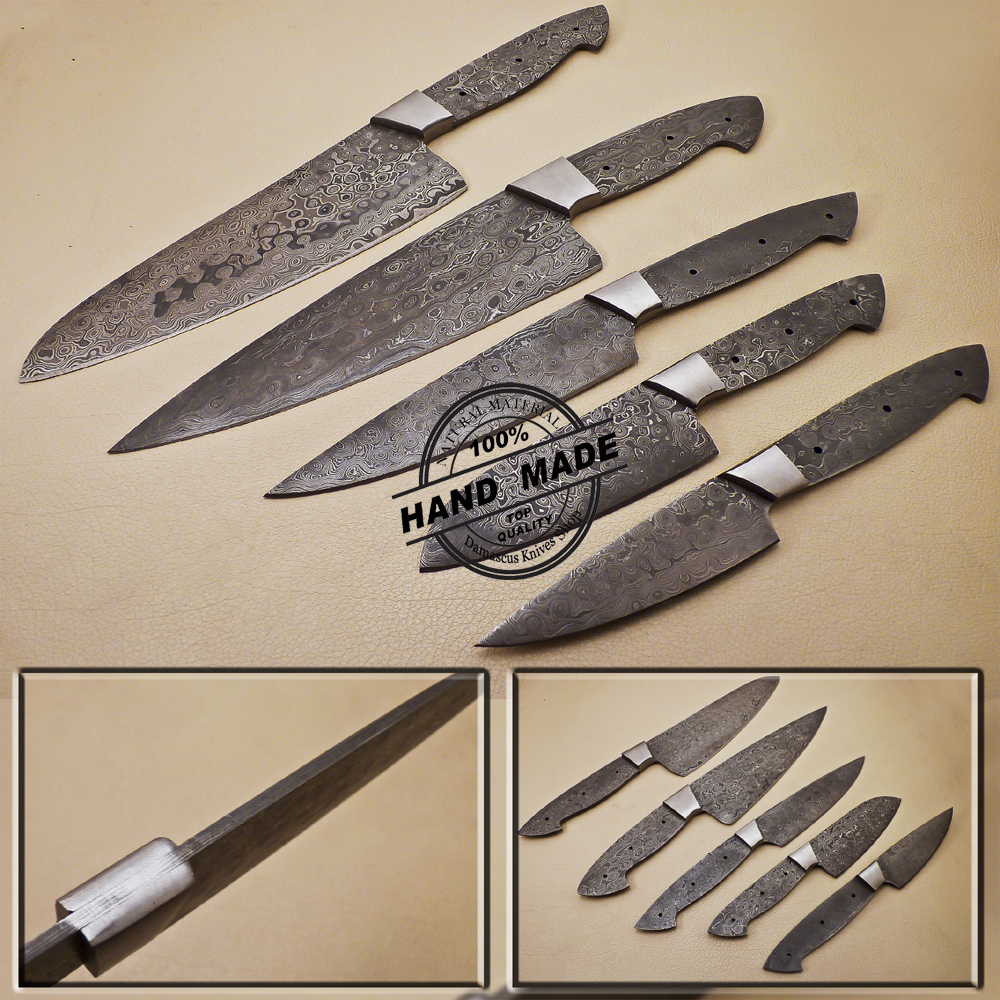 Lot Of 5 Pcs Damascus Kitchen Knives Blank Blade Custom Handmade