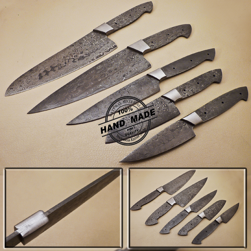 Custom Damascus Chef Knife Set of 5 pcs