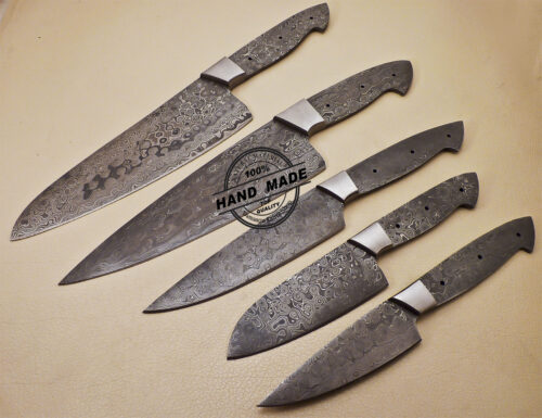 Lot Of 5 PCs Damascus Kitchen Knives Blank Blade Custom Handmade Damascus Steel 1030 - Image 3