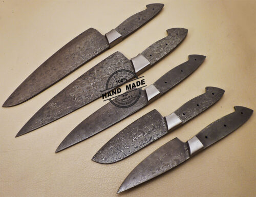 Lot Of 5 PCs Damascus Kitchen Knives Blank Blade Custom Handmade Damascus Steel 1030 - Image 4