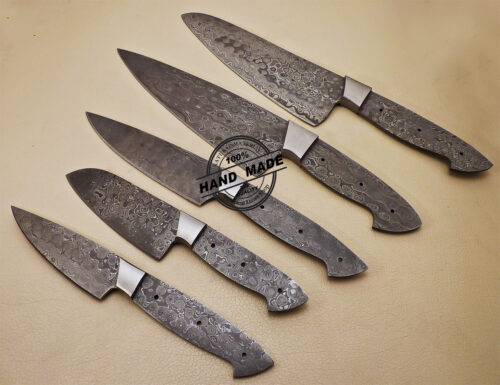 Lot Of 5 PCs Damascus Kitchen Knives Blank Blade Custom Handmade Damascus Steel 1030 - Image 5