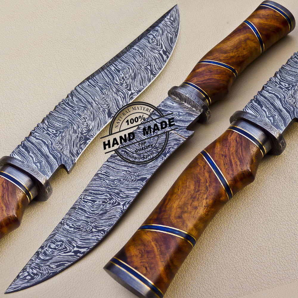 Custom Made Damascus Bowie knives Rosewood USA Fixed blade