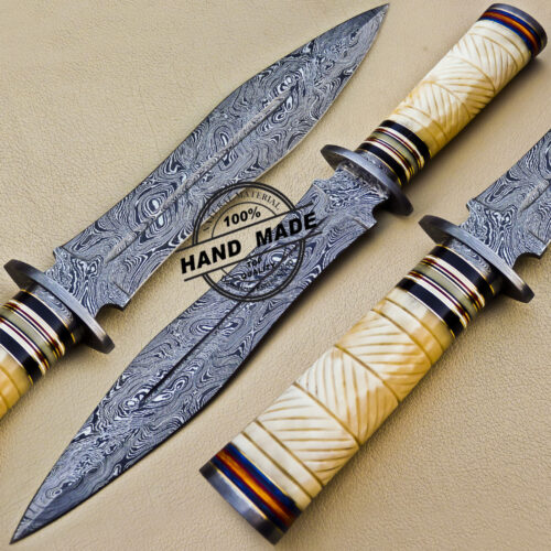 Fish Damascus Dagger Knife