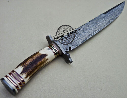 Damascus Bowie Knife Custom Handmade Damascus Steel Hunting Bowie Knife With Stag Handle 1621 - Image 5