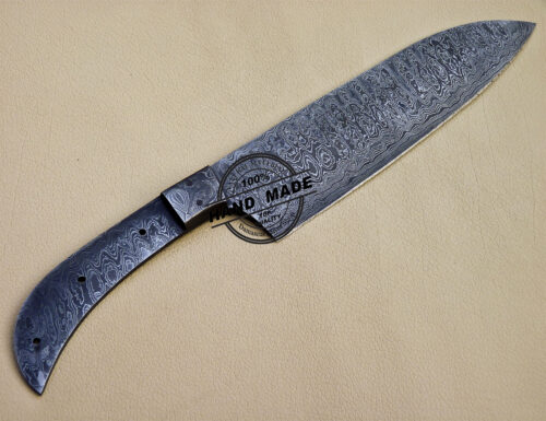 Full Damascus Kitchen Blank Blade Knife Custom Handmade Damascus Steel Knife 1089 - Image 5