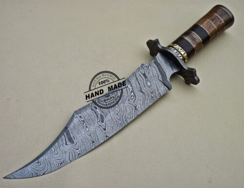 Professional Damascus Bowie Knife Custom Handmade Damascus Knife 1630 - Image 3