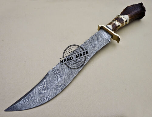 Professional Damascus Bowie Knife Custom Handmade Damascus Bowie Knife 1631 - Image 3
