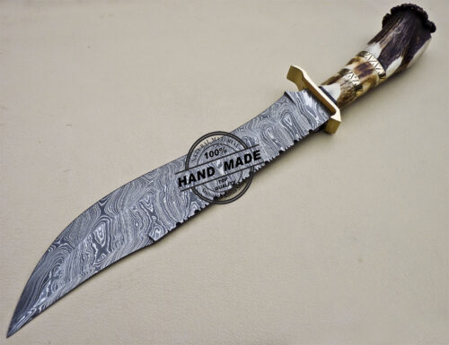 Professional Damascus Bowie Knife Custom Handmade Damascus Bowie Knife 1631 - Image 4