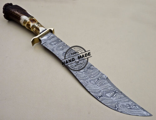Professional Damascus Bowie Knife Custom Handmade Damascus Bowie Knife 1631 - Image 5