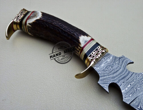 New Damascus Bowie Knife Custom Handmade Damascus Steel Knife 1632 - Image 7