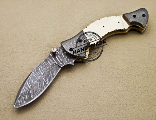 Blank Blade Damascus Folding Knife Custom Handmade Damascus Knife 1652 - Image 3