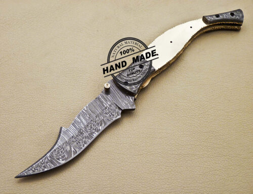 Damascus Folding Blank Blade Knife Custom Handmade Knife 1653 - Image 3