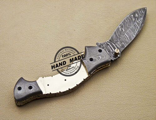 Blank Blade Damascus Folding Knife Custom Handmade Damascus Knife 1652 - Image 4