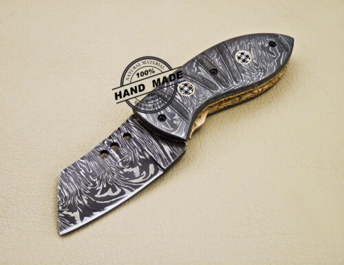 Mini Damascus Folding Knife Custom Handmade Damascus Pocket Knife - Image 3