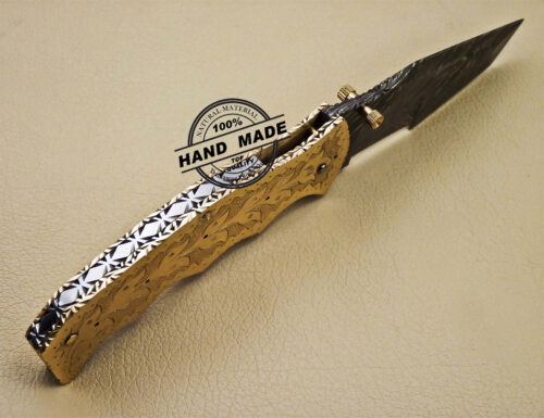 Tracker Damascus Folding Knife Custom Handmade Damascus Steel Knife 1646 - Image 5