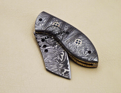 Mini Damascus Folding Knife Custom Handmade Damascus Pocket Knife - Image 6