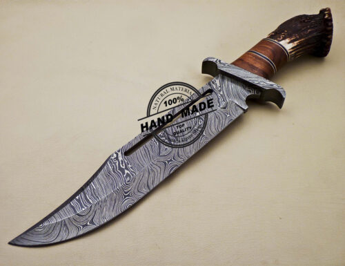 Rambo Damascus Bowie Knife Custom Handmade Damascus Bowie Knife 1680 - Image 3